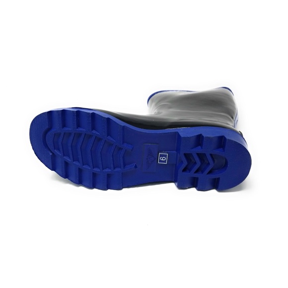 Women's Rubber Rain Boots Black / Blue 11" Wellies - Picture 3 of 3